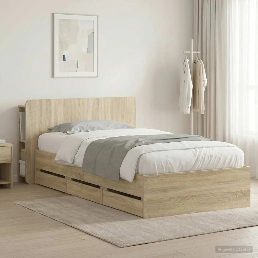 Cadre de lit avec rangement Chêne Sonoma 75 x 190 cm