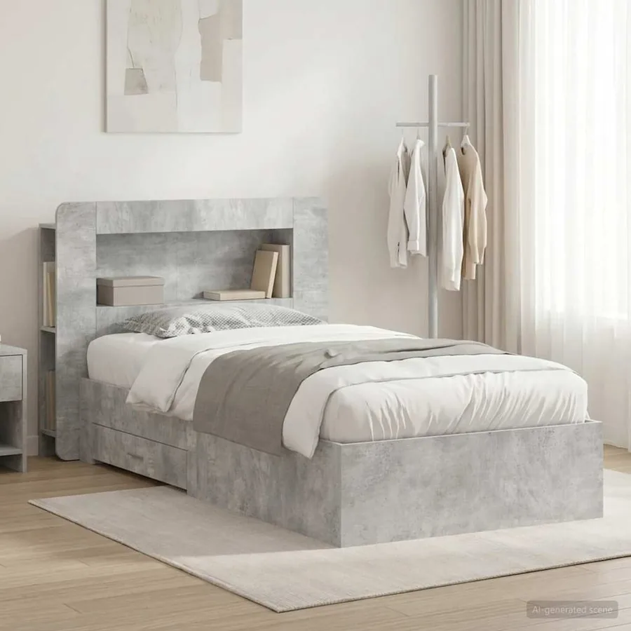Cadre de lit avec rangement Gris béton 80 x 200 cm