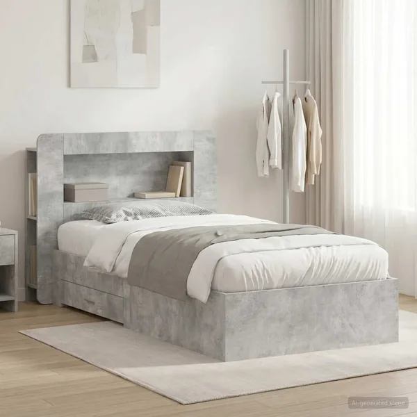 Cadre de lit avec rangement Gris béton 80 x 200 cm