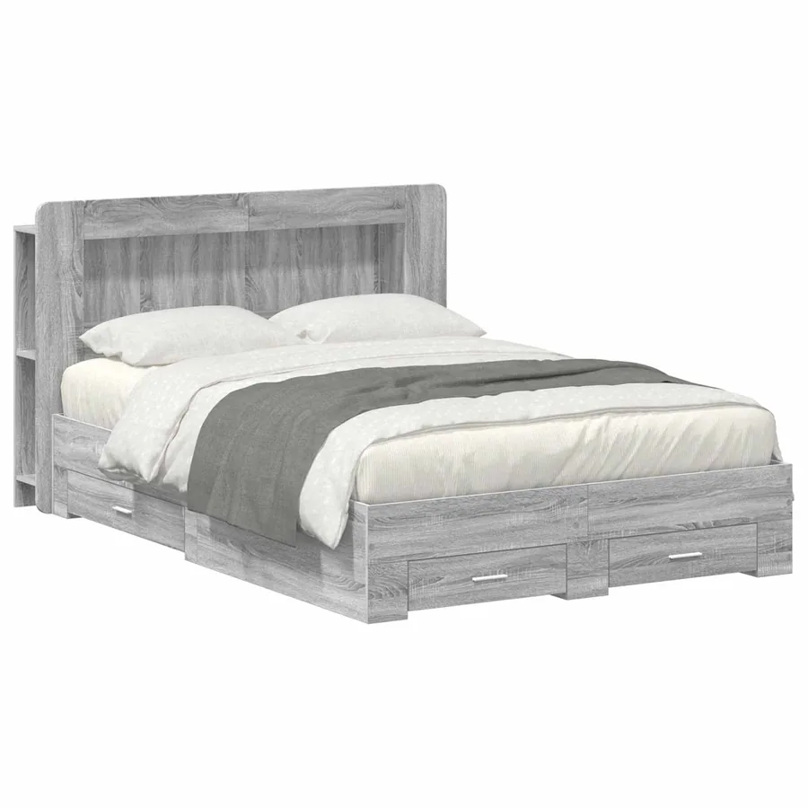 Cadre de lit avec rangement Sonoma gris 135 x 190 cm