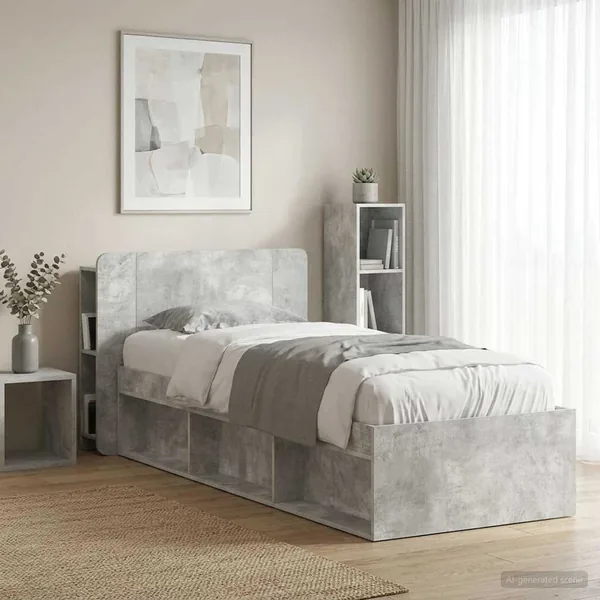 Cabinet de Tête de Lit Gris béton Bois d'ingénierie