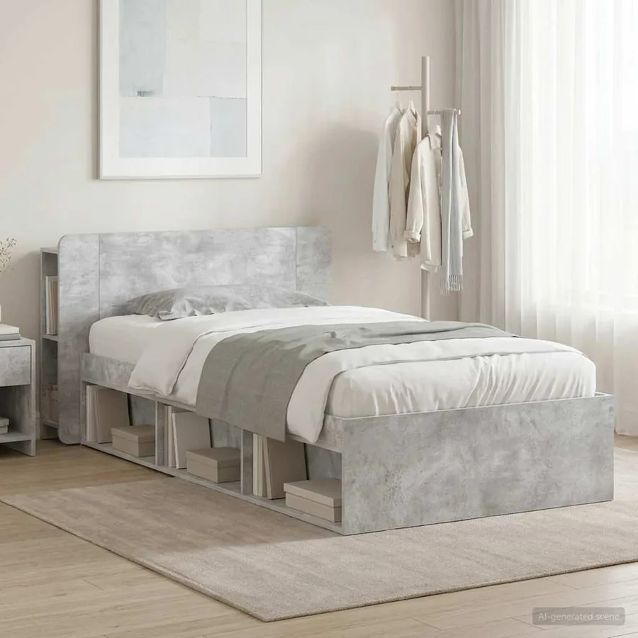 Cadre de lit avec rangement Gris béton 90 x 200 cm