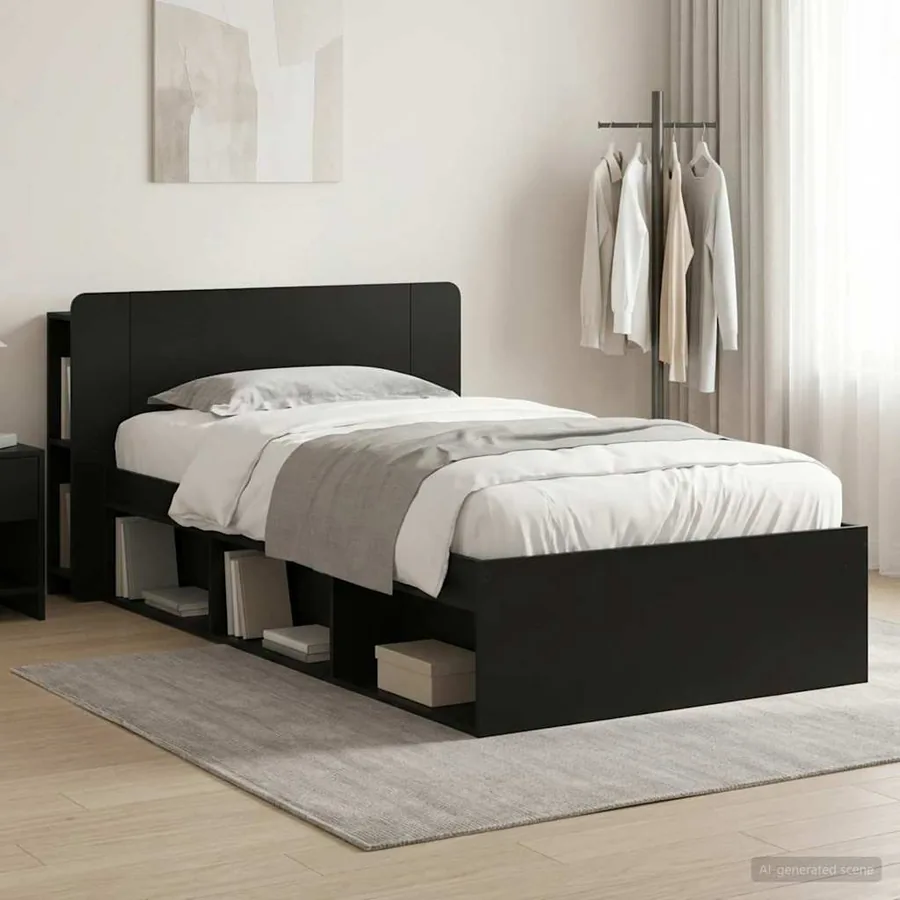 Cadre de lit avec rangement Noir 75 x 190 cm Bois d'ingénierie