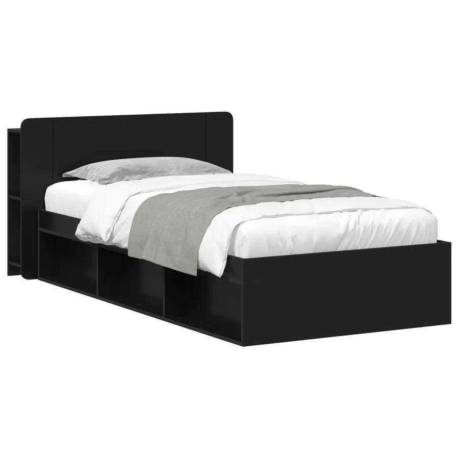 Cadre de lit avec rangement Noir 75 x 190 cm Bois d'ingénierie - 2