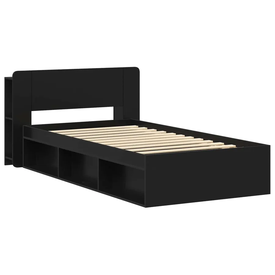 Cadre de lit avec rangement Noir 75 x 190 cm Bois d'ingénierie - 3