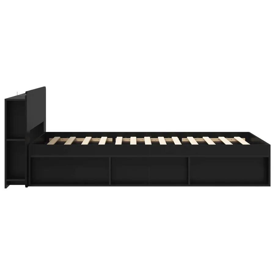 Cadre de lit avec rangement Noir 75 x 190 cm Bois d'ingénierie - 4