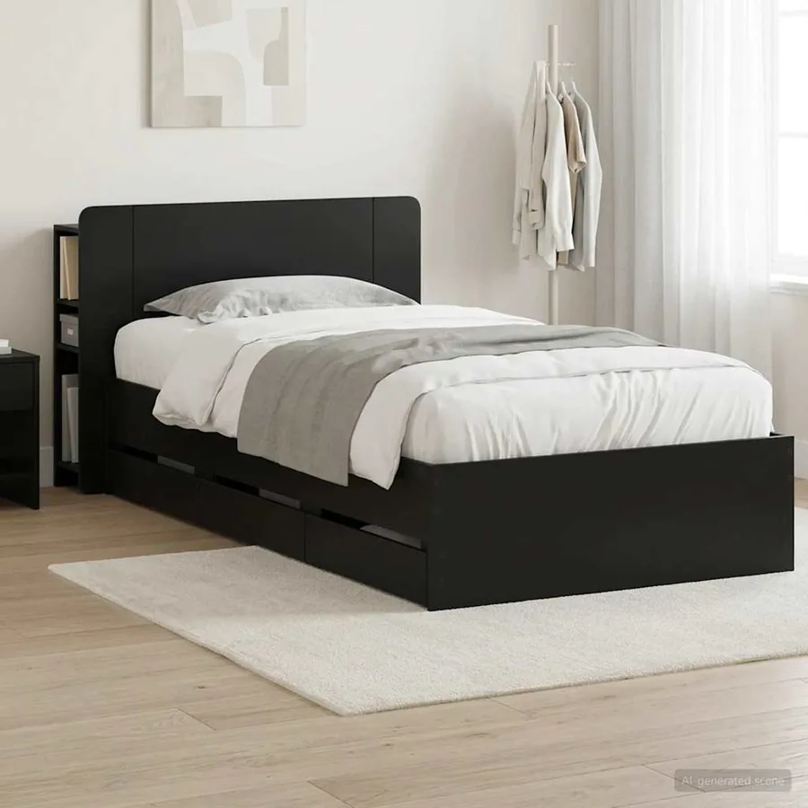 Cadre de lit avec rangement Noir 75 x 190 cm Bois d'ingénierie