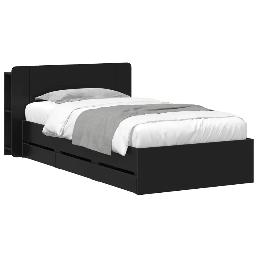 Cadre de lit avec rangement Noir 75 x 190 cm Bois d'ingénierie - 2