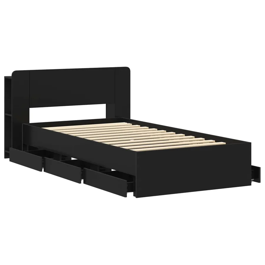 Cadre de lit avec rangement Noir 75 x 190 cm Bois d'ingénierie - 4