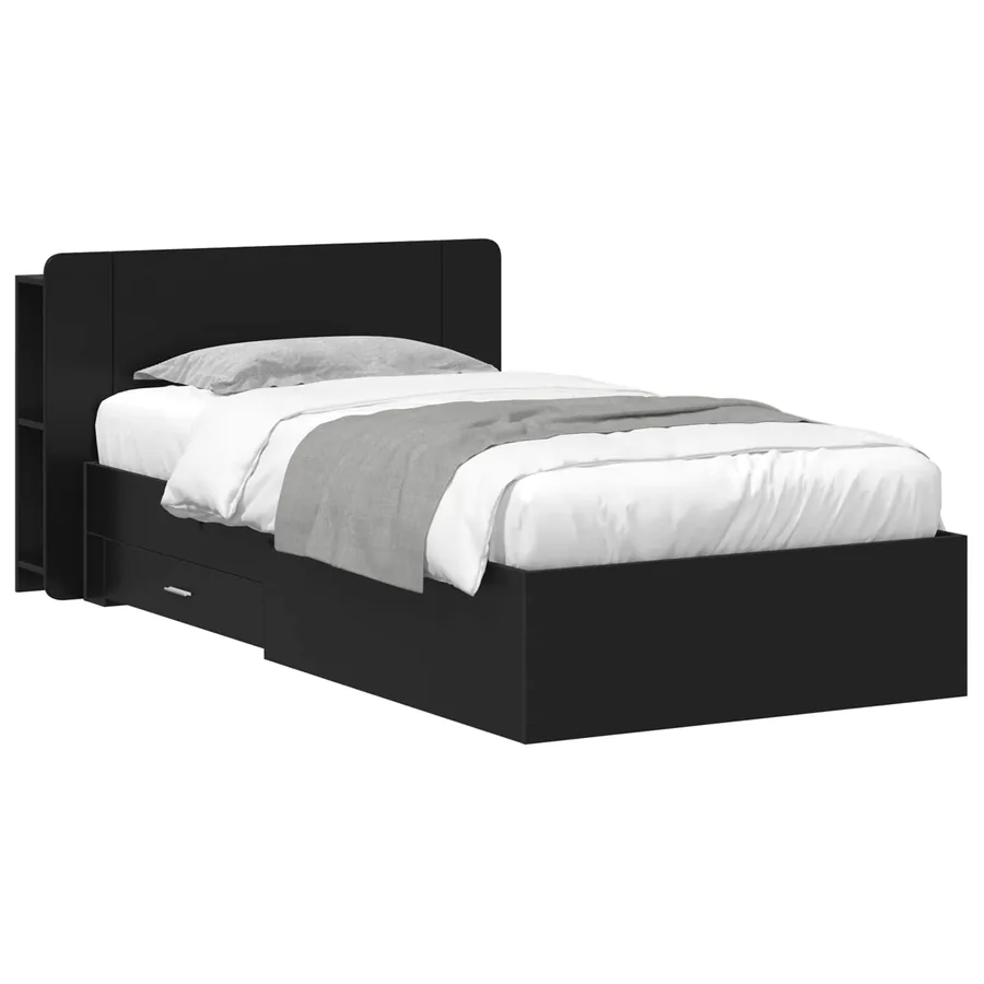 Cadre de lit avec rangement Noir 75 x 190 cm Bois d'ingénierie