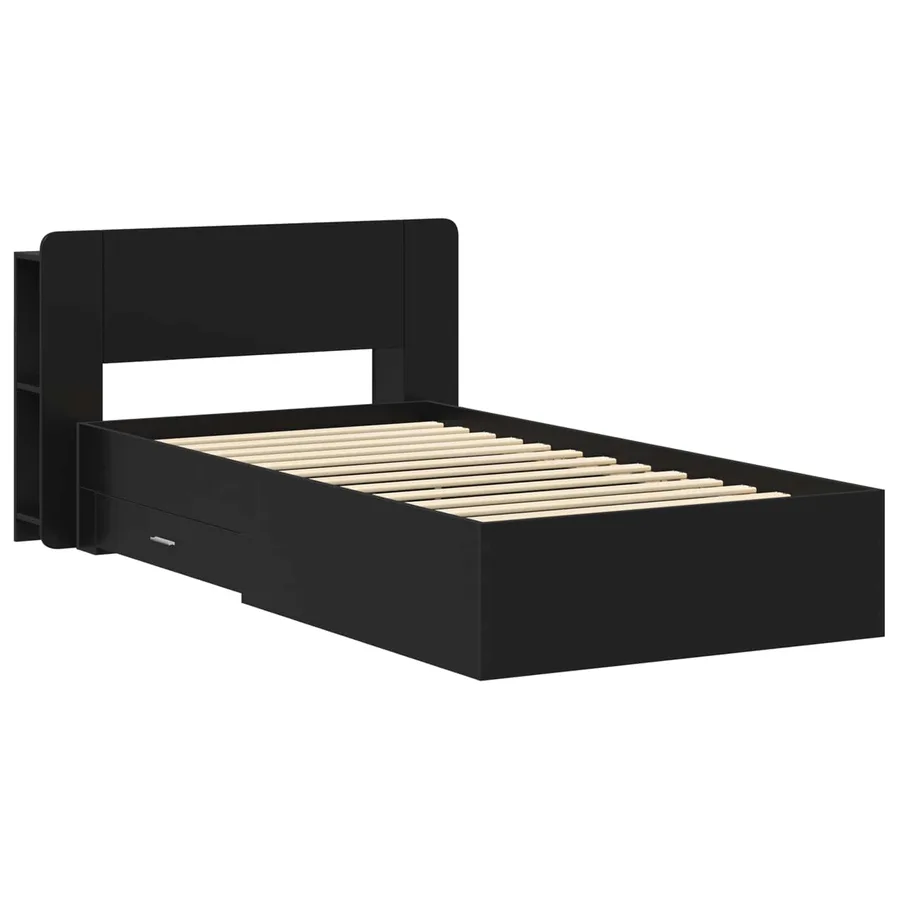 Cadre de lit avec rangement Noir 75 x 190 cm Bois d'ingénierie - 2
