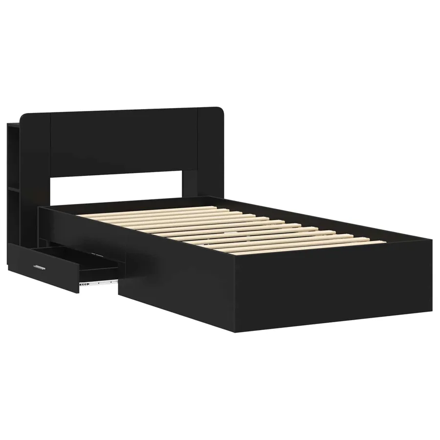Cadre de lit avec rangement Noir 75 x 190 cm Bois d'ingénierie - 3
