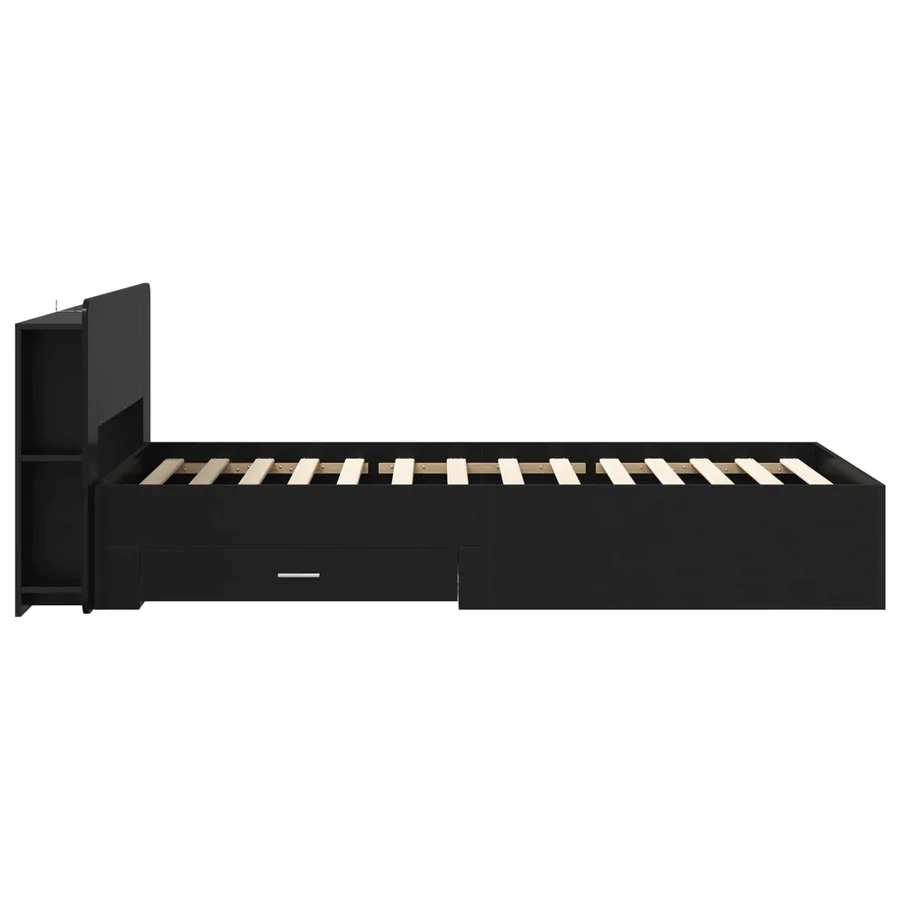 Cadre de lit avec rangement Noir 75 x 190 cm Bois d'ingénierie - 4