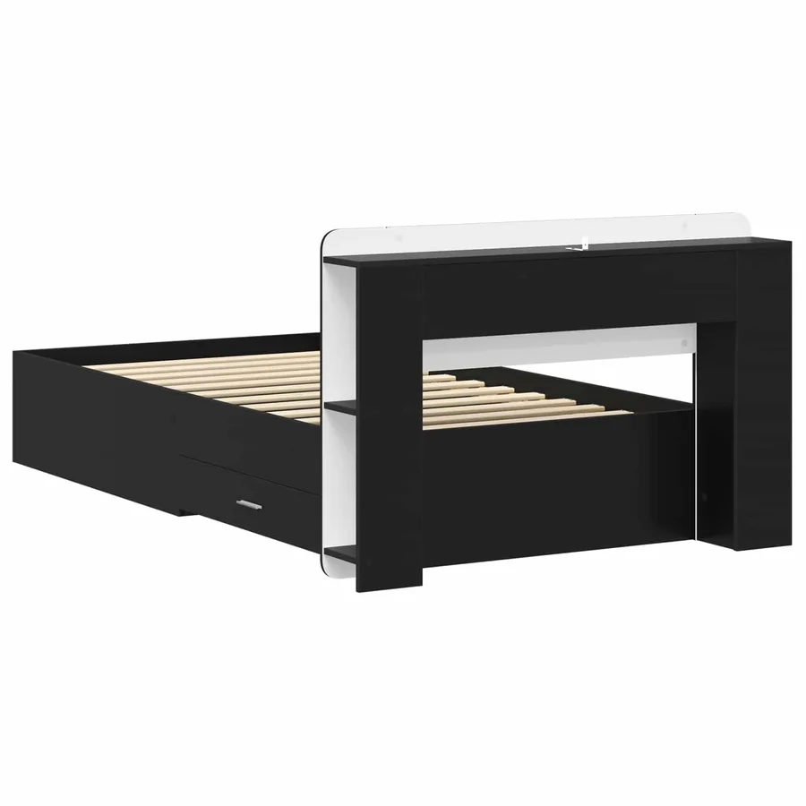 Cadre de lit avec rangement Noir 75 x 190 cm Bois d'ingénierie - 5