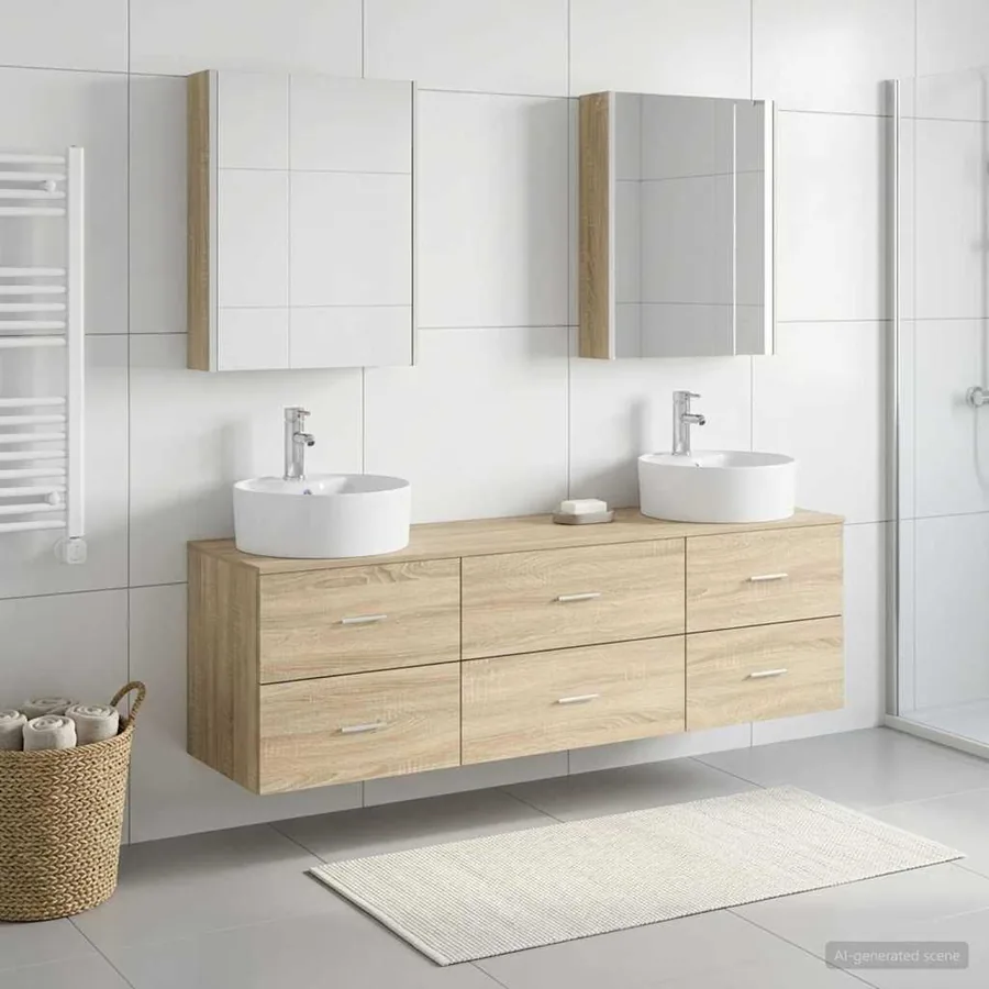 Ensemble de mobilier de salle de bain 5 pcs Chêne Sonoma