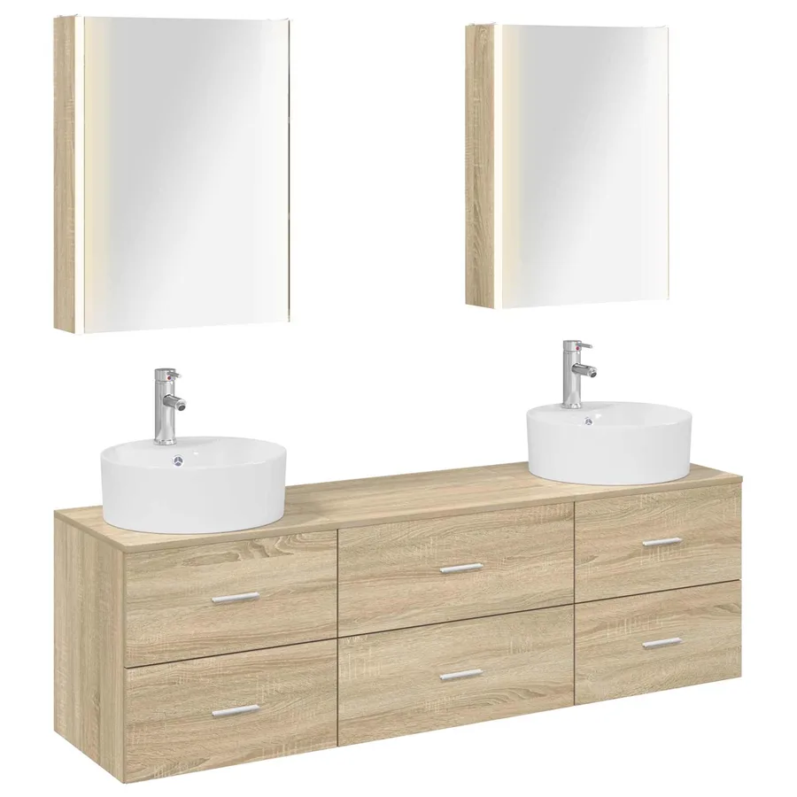 Ensemble de mobilier de salle de bain 5 pcs Chêne Sonoma - 2