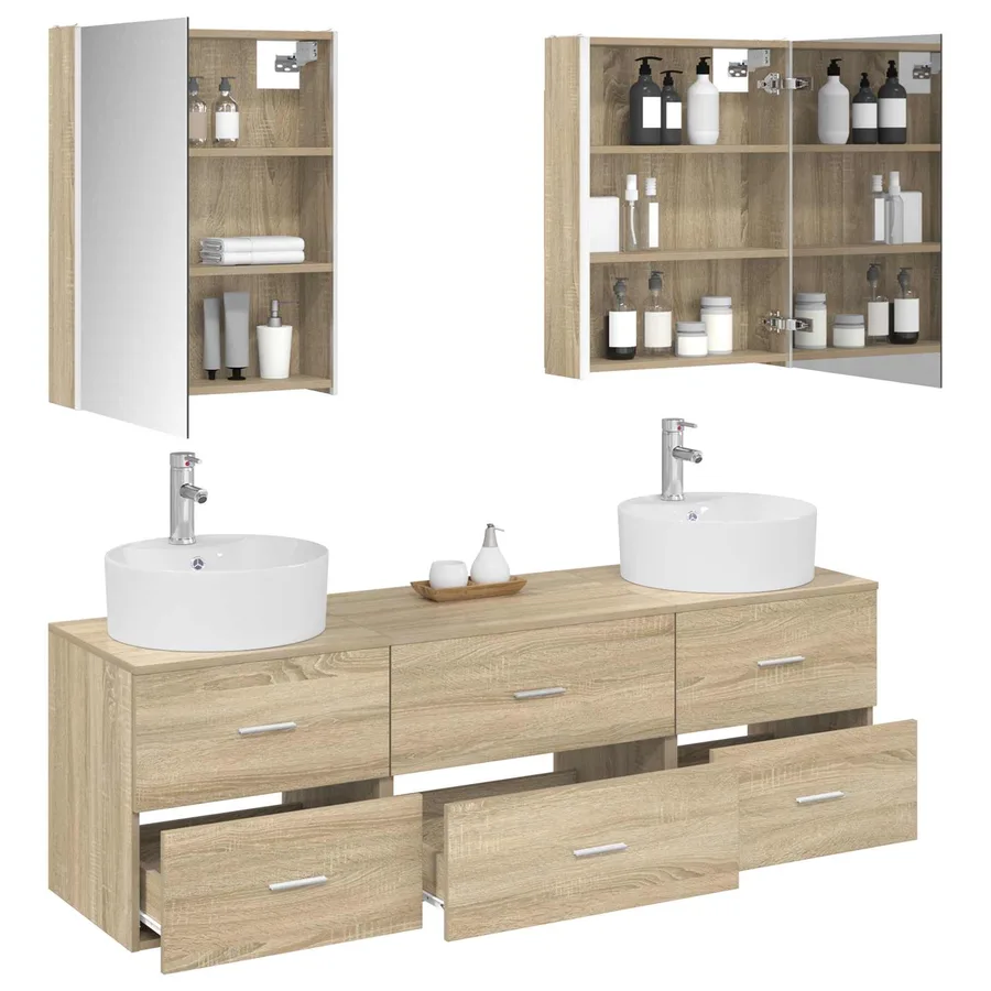 Ensemble de mobilier de salle de bain 5 pcs Chêne Sonoma - 3