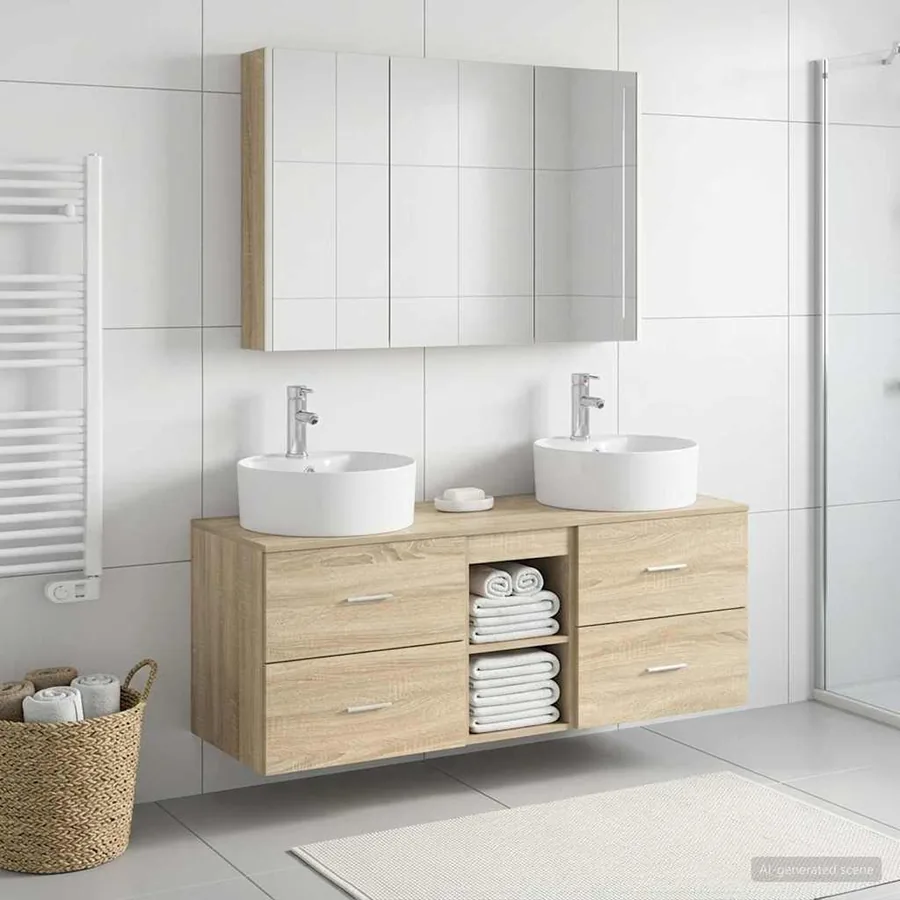 Ensemble de mobilier de salle de bain 4 pcs Chêne Sonoma