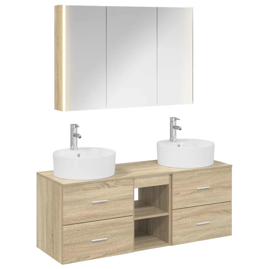 Ensemble de mobilier de salle de bain 4 pcs Chêne Sonoma - 2