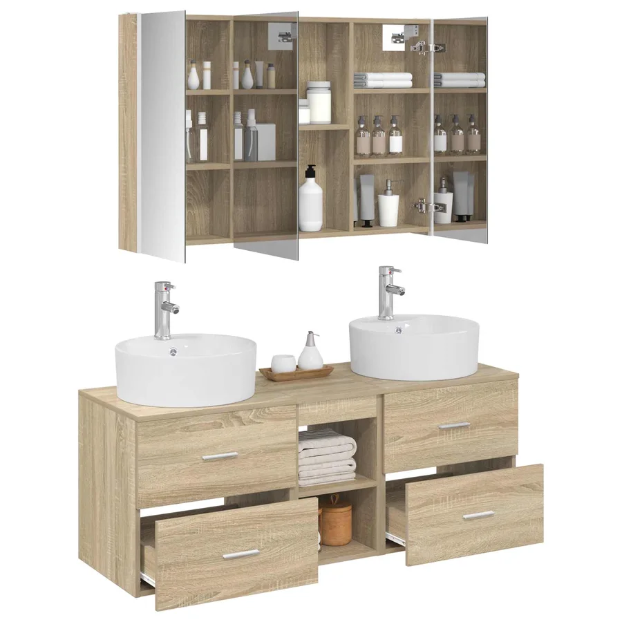 Ensemble de mobilier de salle de bain 4 pcs Chêne Sonoma - 3