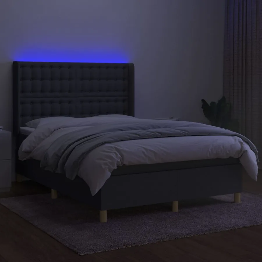 Sommier à lattes de lit matelas LED Gris foncé 140x190 cm Tissu - 3