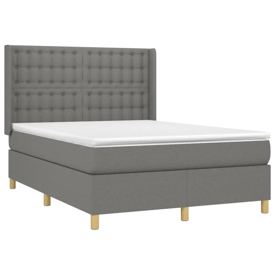 Sommier à lattes de lit matelas LED Gris foncé 140x190 cm Tissu - 4