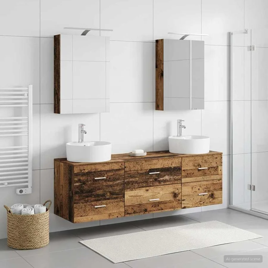 Ensemble de mobilier de salle de bain 5 pcs Bois ancien
