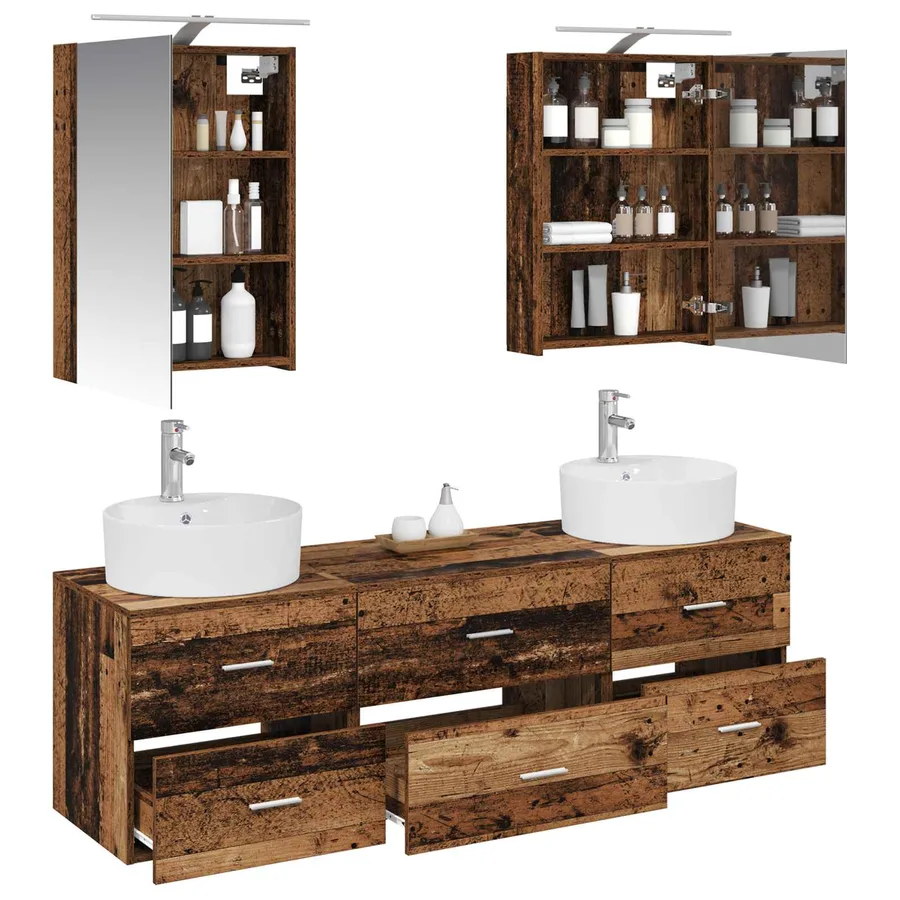 Ensemble de mobilier de salle de bain 5 pcs Bois ancien - 3