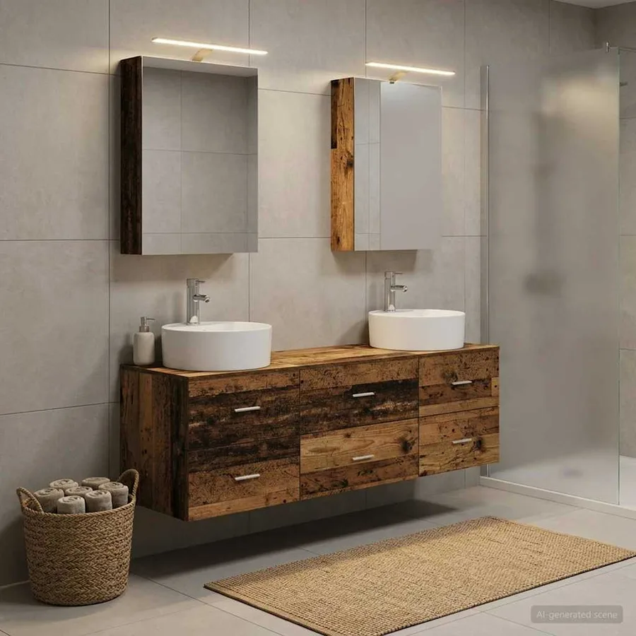 Ensemble de mobilier de salle de bain 5 pcs Bois ancien - 4