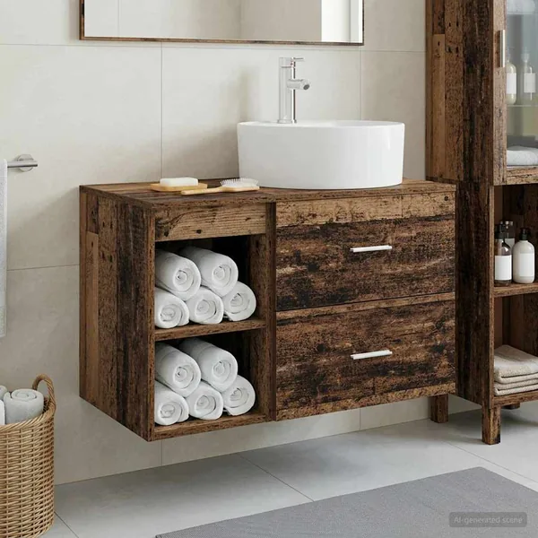 Ensemble de mobilier de salle de bain 2 pcs Bois ancien