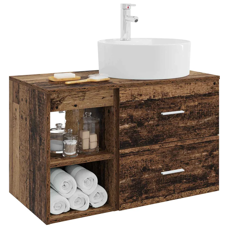 Ensemble de mobilier de salle de bain 2 pcs Bois ancien - 3