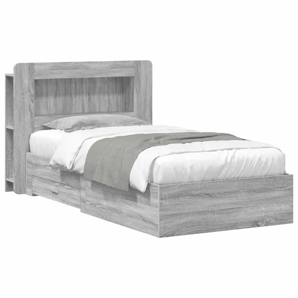 Cadre de lit avec rangement Sonoma gris 75 x 190 cm