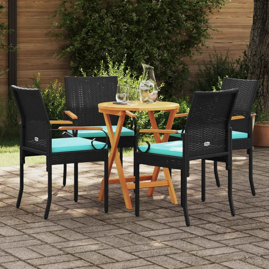 Chaises de jardin 4 pcs Noir et turquoise Poly Rattan et Acacia - 3