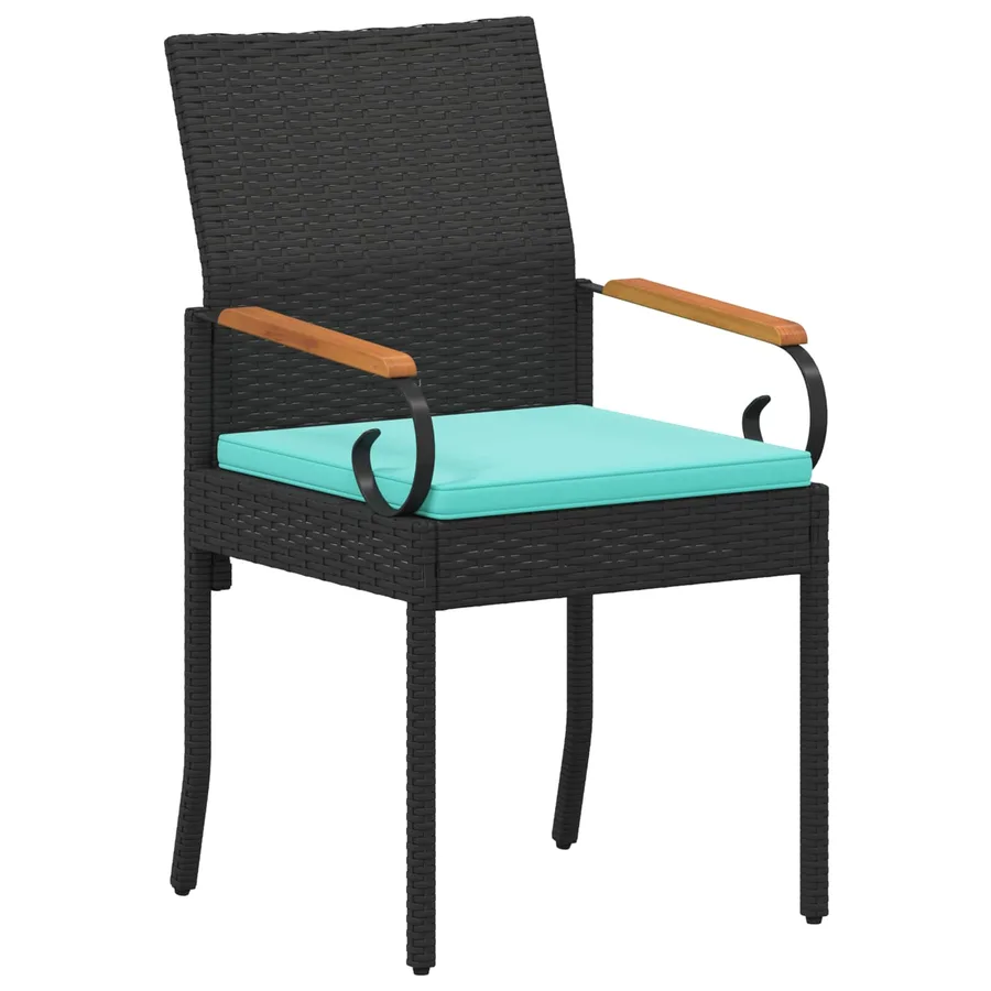 Chaises de jardin 4 pcs Noir et turquoise Poly Rattan et Acacia - 4