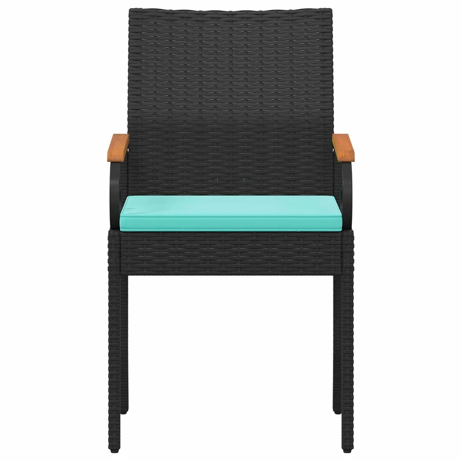 Chaises de jardin 4 pcs Noir et turquoise Poly Rattan et Acacia - 6