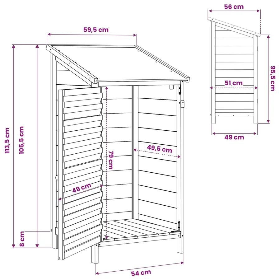 Abri de jardin Gris 59 x 56 x 113,5 cm Bois de Sapin Massif - 11