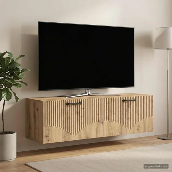 Meuble TV mural 98 x 31 x 30 cm Chêne artisanal