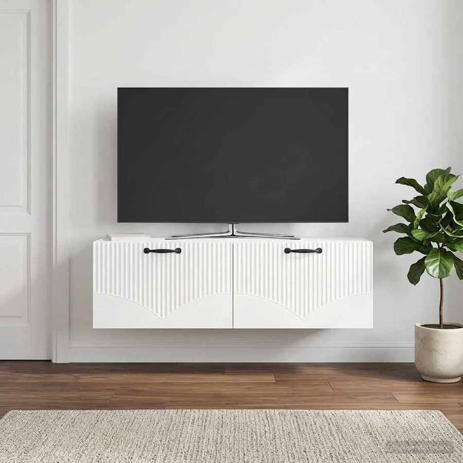 Meuble TV mural Montage mural Blanc brillant 98 x 31 x 30 cm