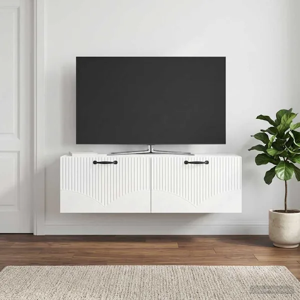 Meuble TV mural Montage mural Blanc brillant 98 x 31 x 30 cm
