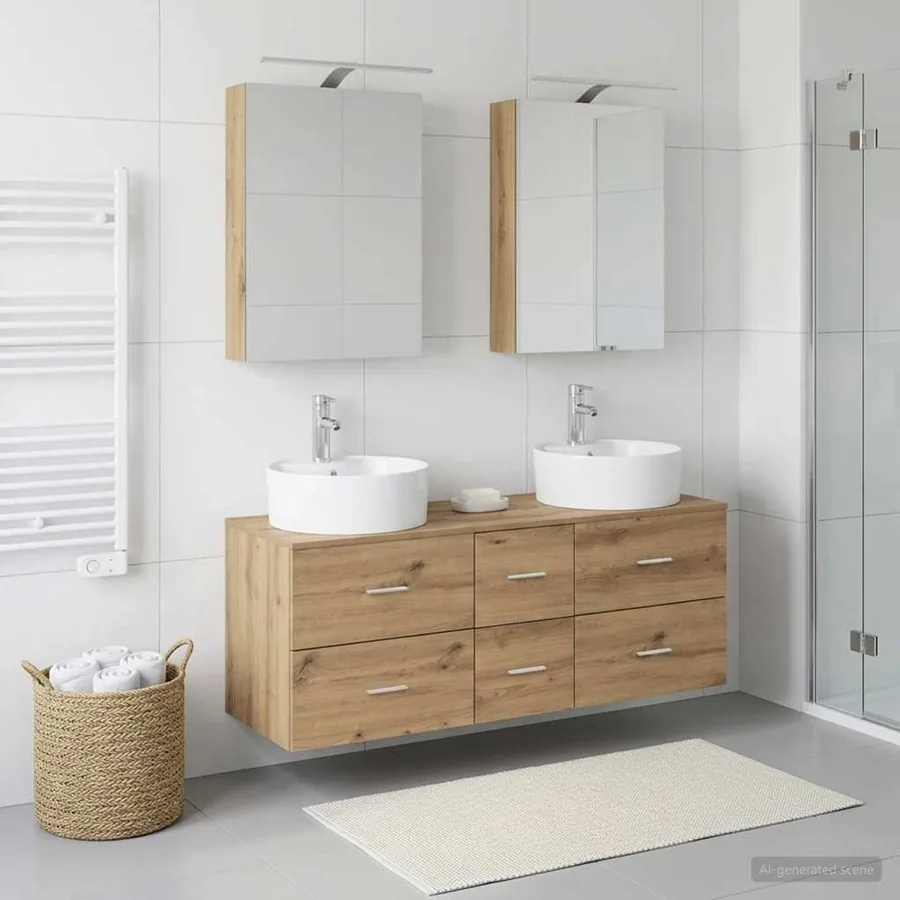 Ensemble de mobilier de salle de bain 5 pc Chêne artisanal