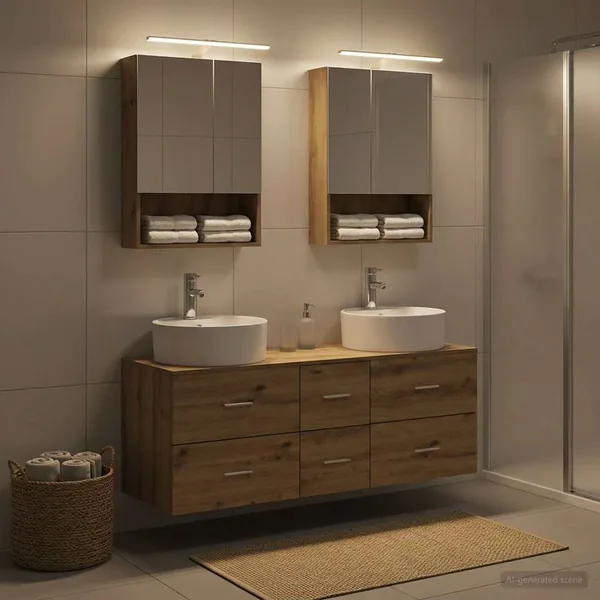 Ensemble de mobilier de salle de bain 5 pc Chêne artisanal