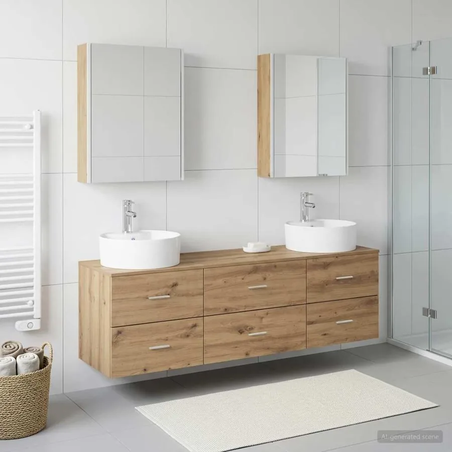 Ensemble de mobilier de salle de bain 5 pc Chêne artisanal