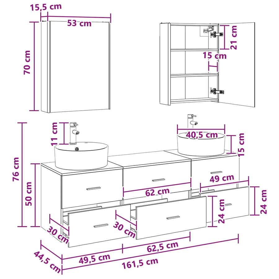 Ensemble de mobilier de salle de bain 5 pc Chêne artisanal - 14