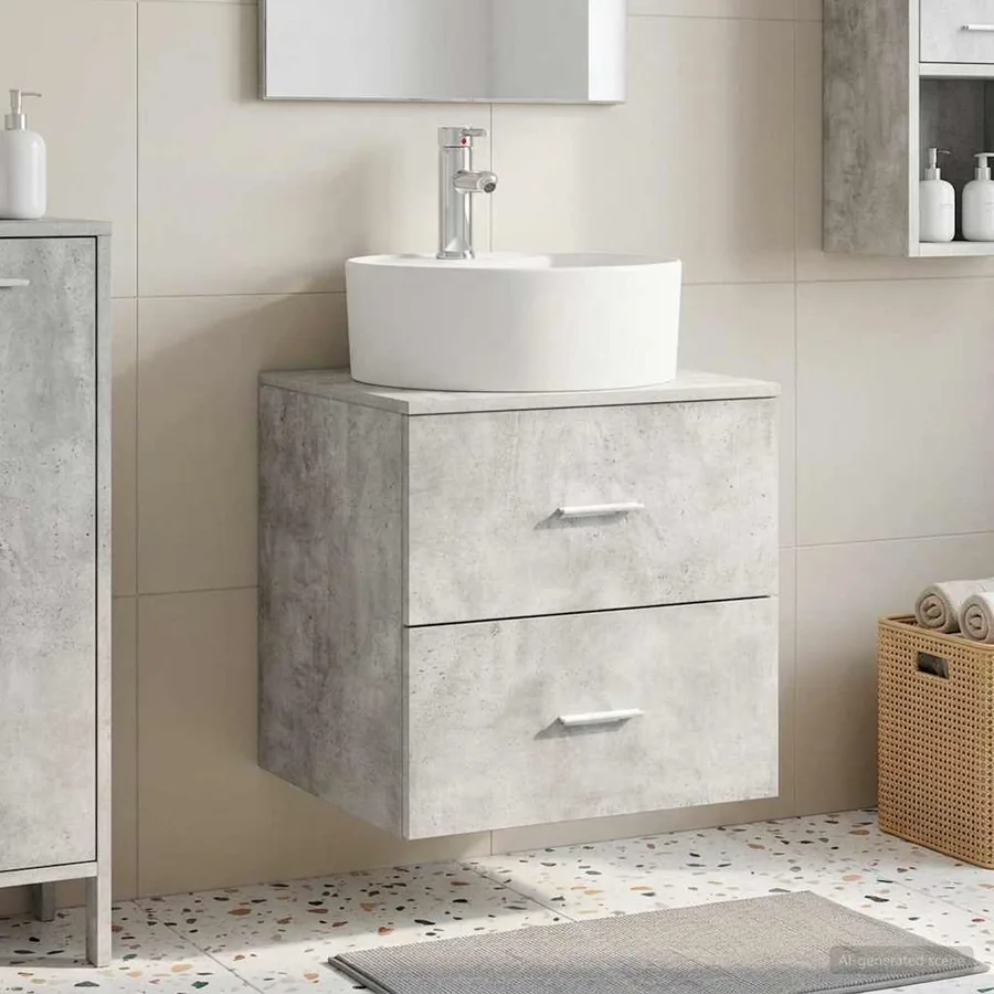 Vanité de lavabo mural Gris béton 49,5 x 44,5 x 65 cm