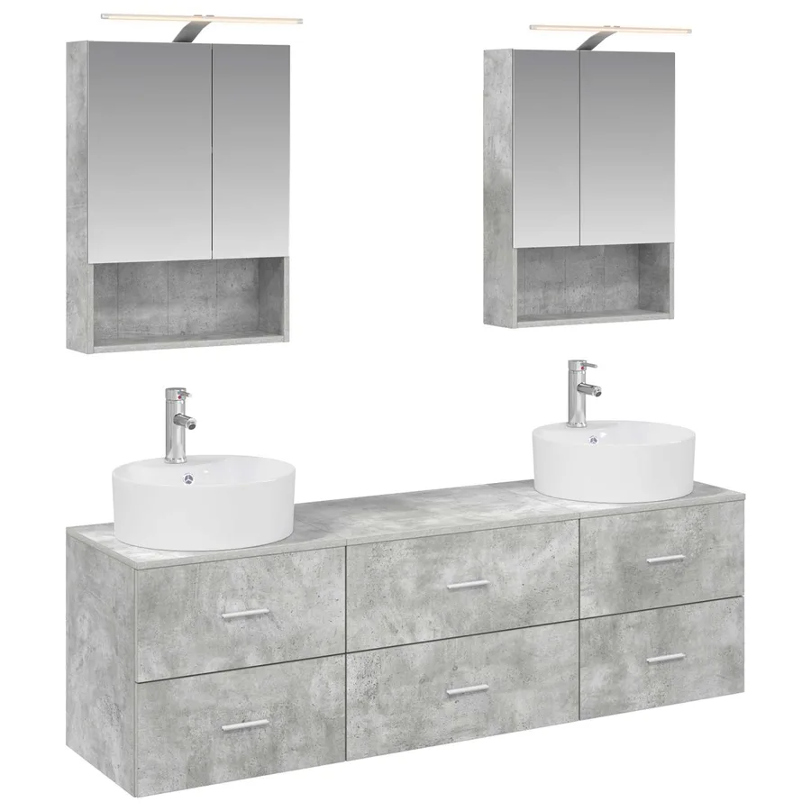 Ensemble de mobilier de salle de bain 5 pcs Gris béton - 2