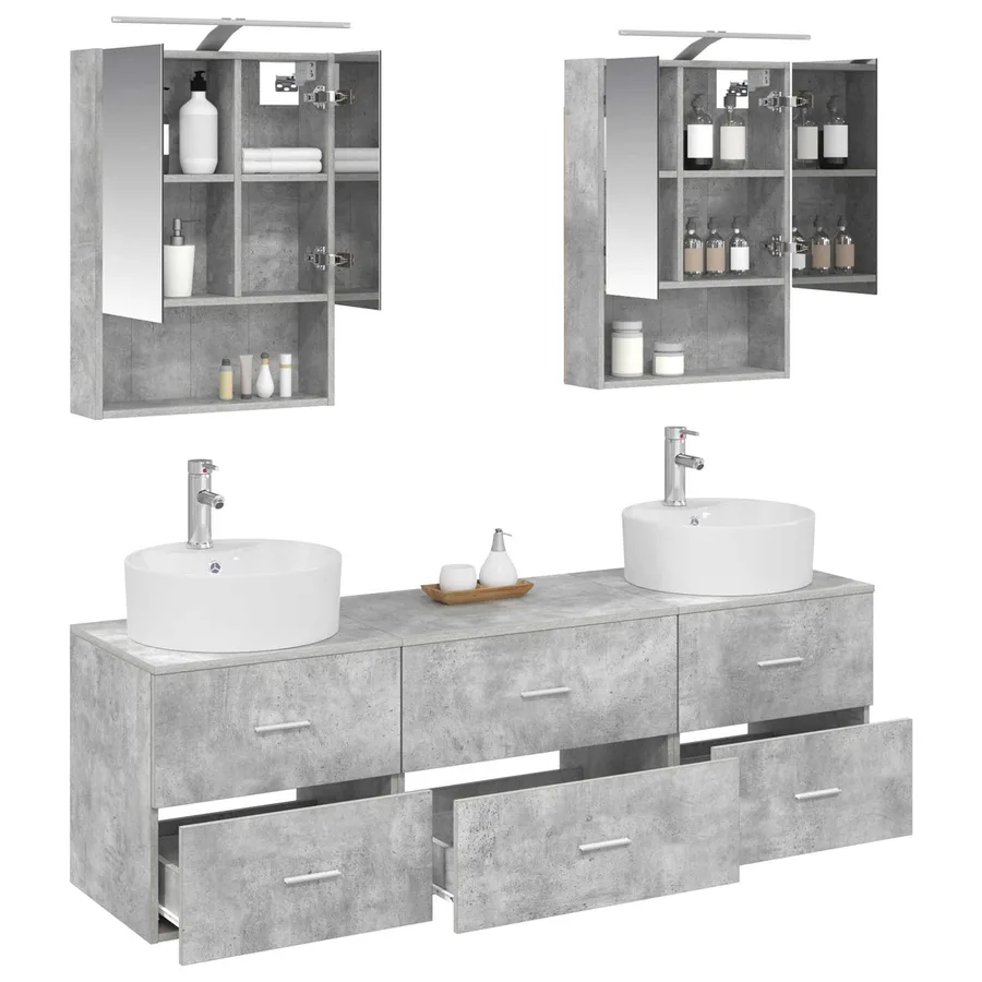 Ensemble de mobilier de salle de bain 5 pcs Gris béton - 3