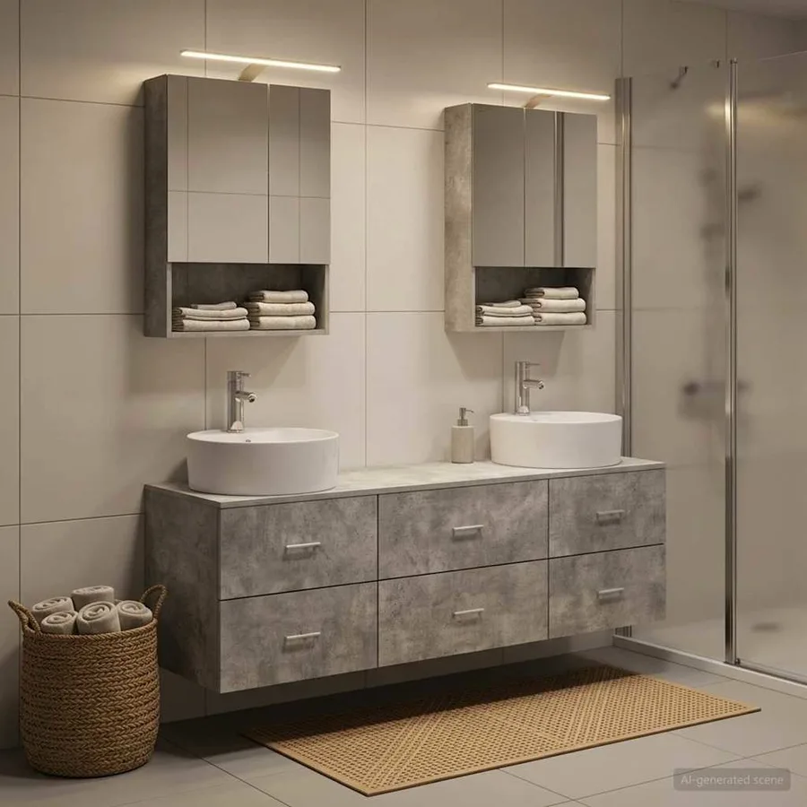 Ensemble de mobilier de salle de bain 5 pcs Gris béton - 4