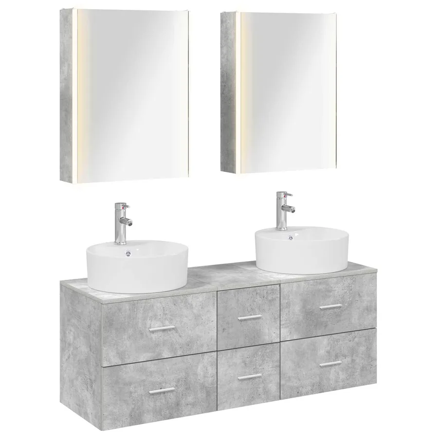 Ensemble de mobilier de salle de bain 5 pcs Gris béton - 2