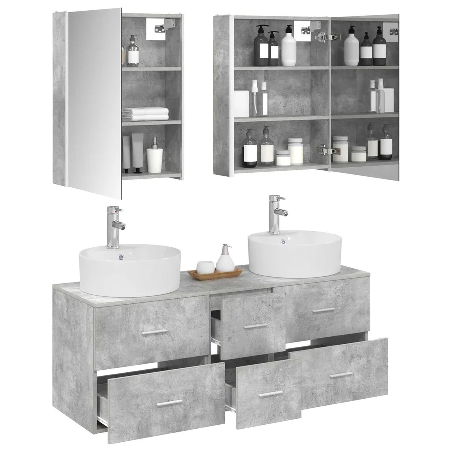 Ensemble de mobilier de salle de bain 5 pcs Gris béton - 3