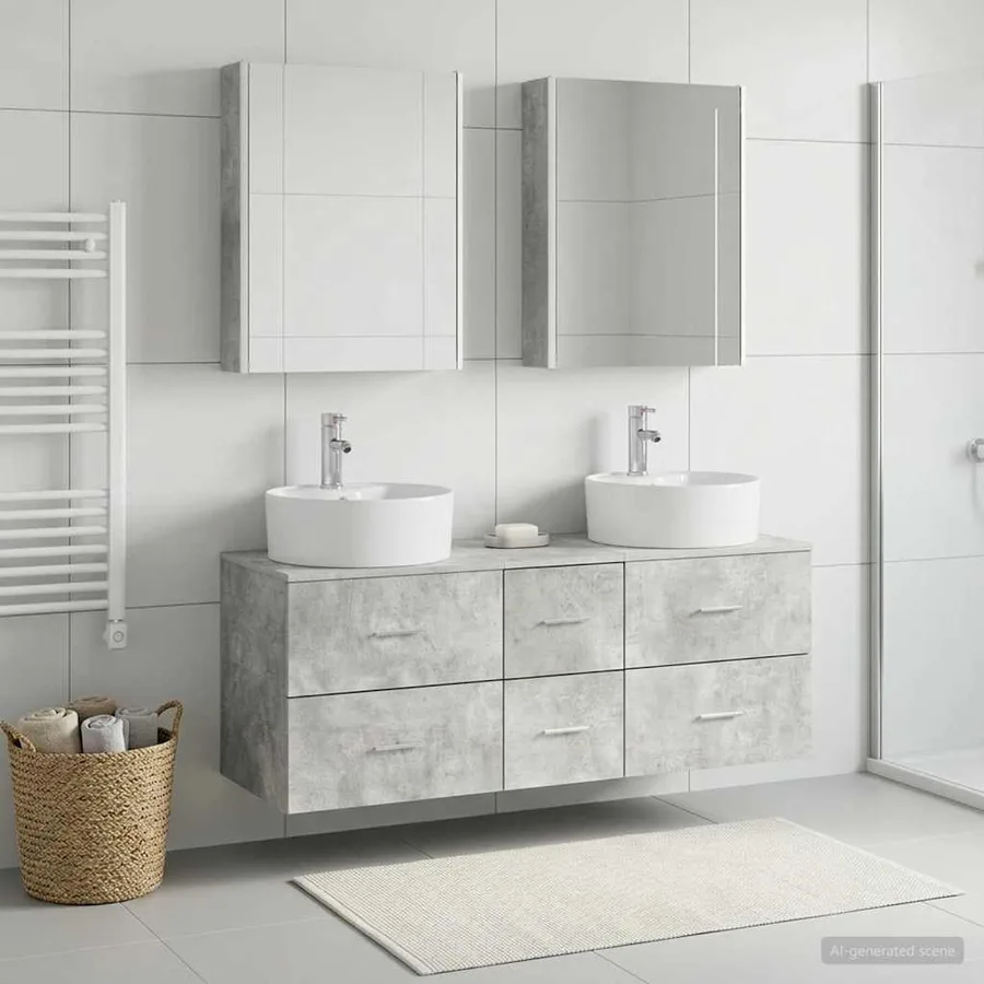 Ensemble de mobilier de salle de bain 5 pcs Gris béton - 4
